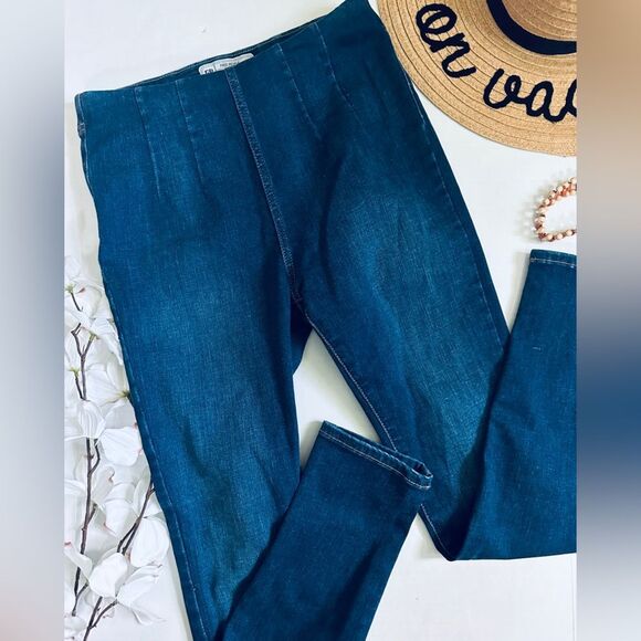 Free People Ultra High Rise Dark Wash Pull On Skinny Stretch Jeans - Picture 9 of 10